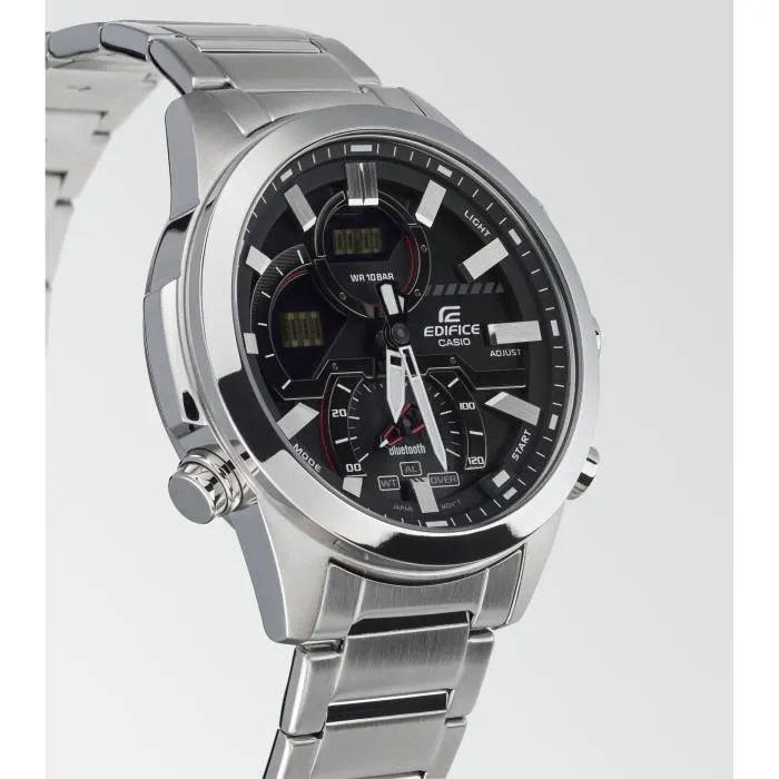 Casio ECB-30D-1AEF Montre connectée Bluetooth Smart en acier inoxydable 52,3mm argentée, étanche 10 bars, éclairage LED automatique, chronomètre