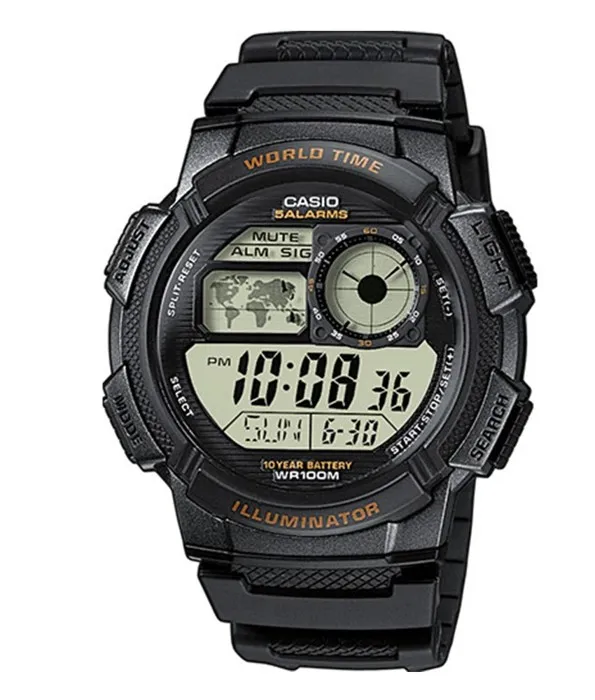 Casio AE-1000W-1AVEF Montre homme avec éclairage LED, chronomètre 1/100s, étanche 10 ATM, heure universelle et calendrier automatique