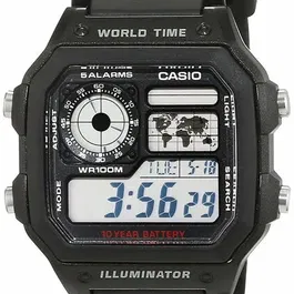 Casio AE-1200WH-1AVEF Montre Homme Chronographe avec Alarme, Éclairage et 10 Bar Résistance à l'Eau, Quartz, Plastique Noir