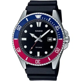 Casio Montre Homme Analogique Boîtier Acier Noir Bracelet Résine Étanche 20 Bars Verre Minéral