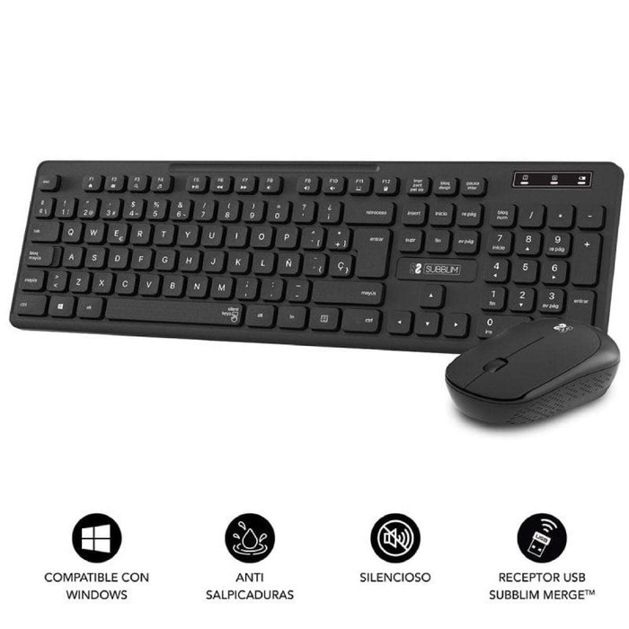 Clavier et souris sans fil Subblim SUBKBC-CSSW10 Noir Espagnol Qwerty QWERTY Clavier et souris sans fil Subblim SUBKBC-CSSW10 Noir Espagnol Qwerty QWERTY