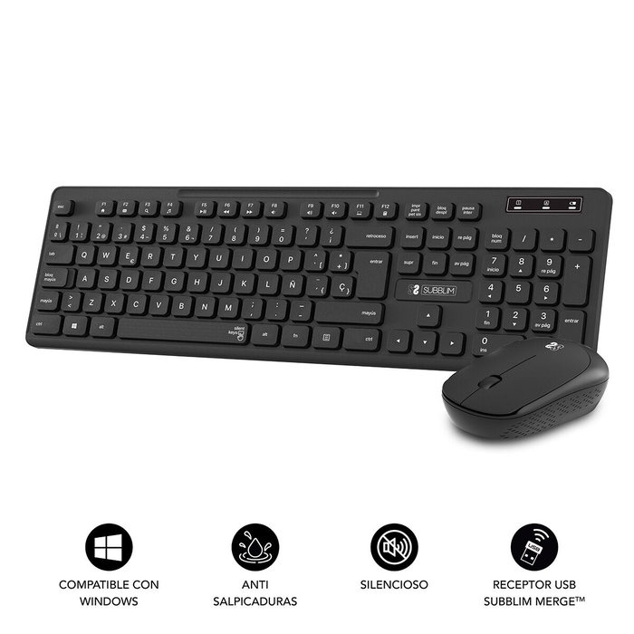 Clavier et souris sans fil Subblim SUBKBC-CSSW10 Noir Espagnol Qwerty QWERTY Clavier et souris sans fil Subblim SUBKBC-CSSW10 Noir Espagnol Qwerty QWERTY