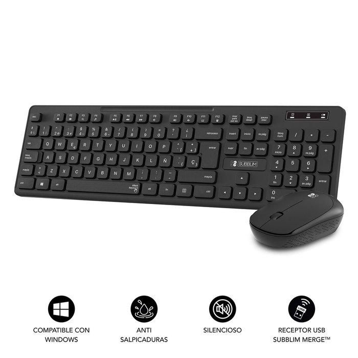 Clavier et souris sans fil Subblim SUBKBC-CSSW10 Noir Espagnol Qwerty QWERTY Clavier et souris sans fil Subblim SUBKBC-CSSW10 Noir Espagnol Qwerty QWERTY