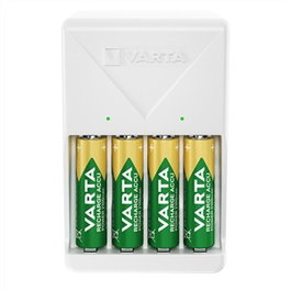 Varta 56706 Chargeur de piles universel 100-240V pour 2 ou 4 piles AA/AAA avec 4 piles AA 2100mAh incluses, charge LED, sécurité Delta V