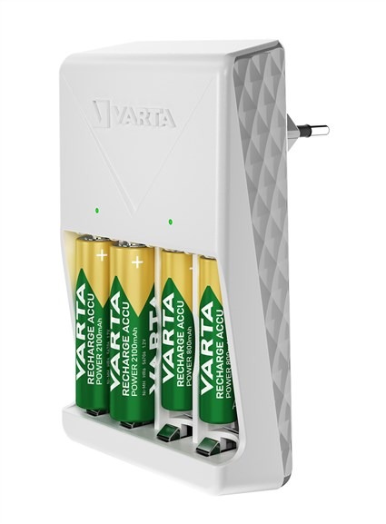 Varta 56706 Chargeur de piles universel 100-240V pour 2 ou 4 piles AA/AAA avec 4 piles AA 2100mAh incluses, charge LED, sécurité Delta V