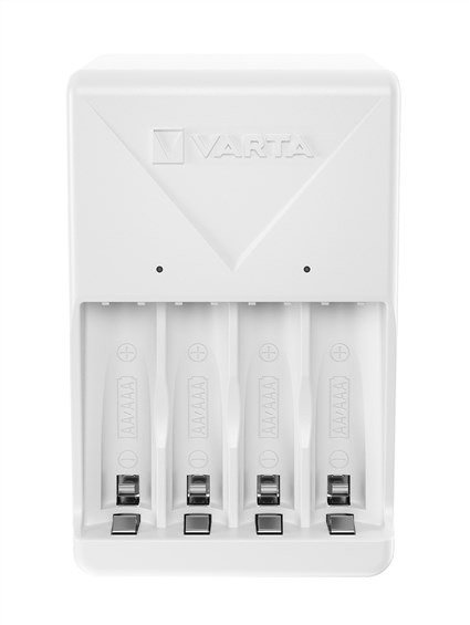 Varta 56706 Chargeur de piles universel 100-240V pour 2 ou 4 piles AA/AAA avec 4 piles AA 2100mAh incluses, charge LED, sécurité Delta V