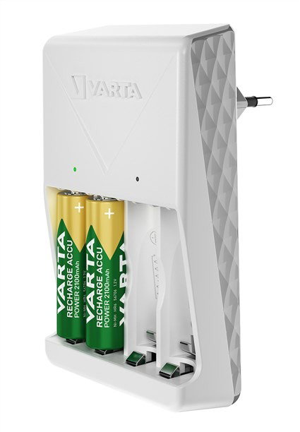 Varta 56706 Chargeur de piles universel 100-240V pour 2 ou 4 piles AA/AAA avec 4 piles AA 2100mAh incluses, charge LED, sécurité Delta V
