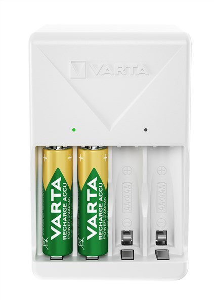 Varta 56706 Chargeur de piles universel 100-240V pour 2 ou 4 piles AA/AAA avec 4 piles AA 2100mAh incluses, charge LED, sécurité Delta V