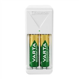 Varta 57656201421 Chargeur de piles avec 2 piles AAA 800 mAh, pour 2 piles AA/AAA, charge lente, sécurité complète, LED, voltage universel