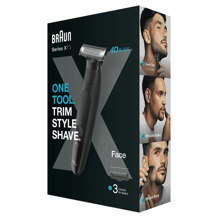 Braun Series X XT3100 Tondeuse hybride pour visage avec lame flexible 4D et 3 sabots