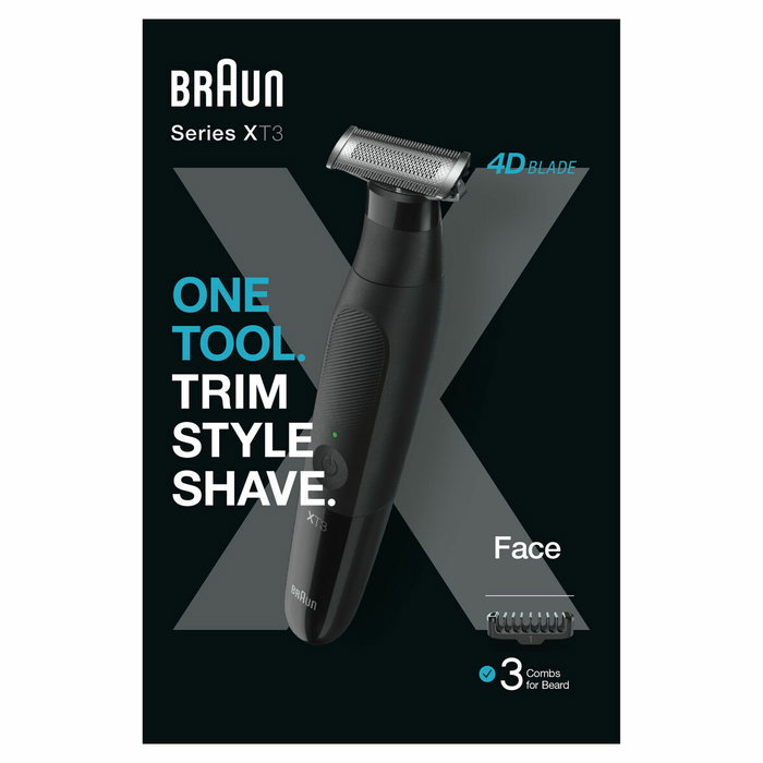 Braun Series X XT3100 Tondeuse hybride pour visage avec lame flexible 4D et 3 sabots