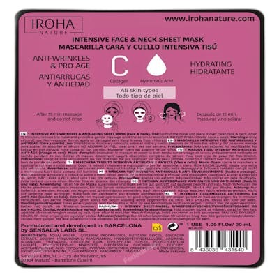 Iroha Masque visage et cou anti-âge au collagène et acide hyaluronique