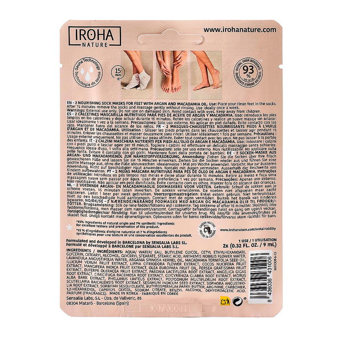 Iroha Chaussettes Nourrissantes Argan & Macadamia - Masque Hydratant Intensif pour Pieds Secs et Fissurés, 1 Paire