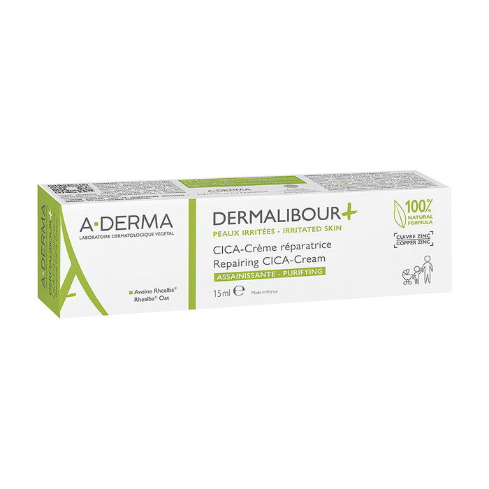 A-DERMA DERMALIBOUR+ Crème Cica-Réparatrice Visage et Corps, Apaise et Restaure les Peaux Irritées, 15 ml