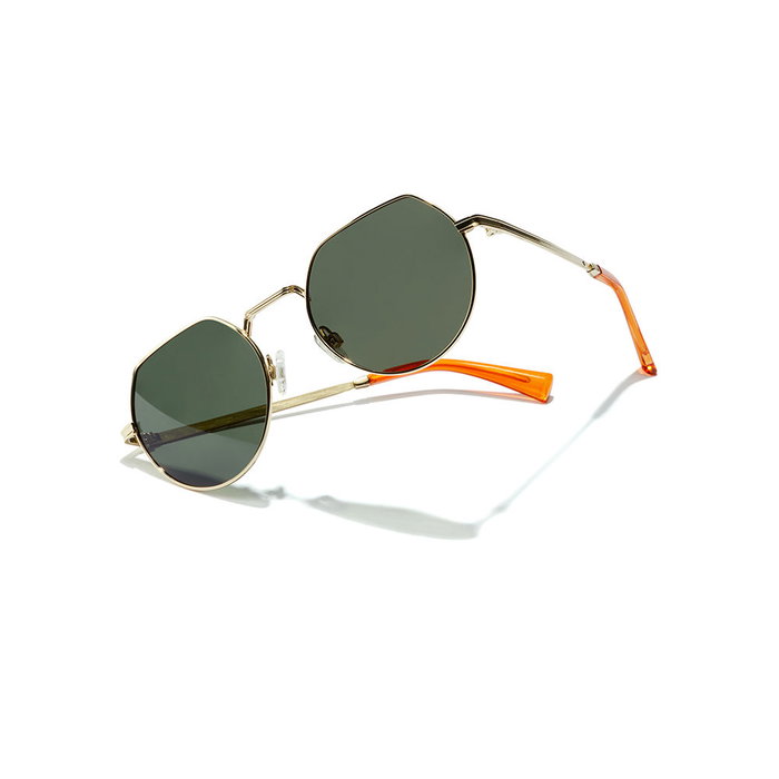 Hawkers Lunettes de Soleil AURA Polarisées Verres Verts Monture Or Rose Acier Inoxydable Unisexe UV400 Catégorie 3 Pochette Boîte Incluses