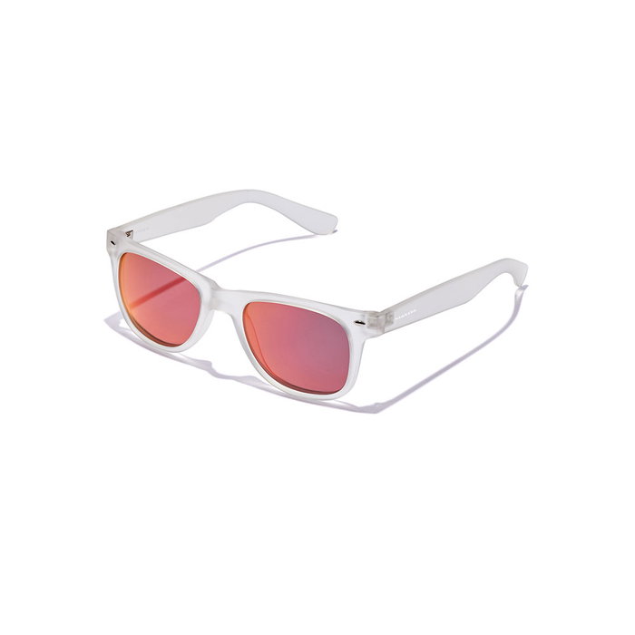 Hawkers SLATER Lunettes de Soleil Carrées Polarisées Cristal Rubis Irisé Monture Blanche Translucide Verres UV400 Unisexe TR90