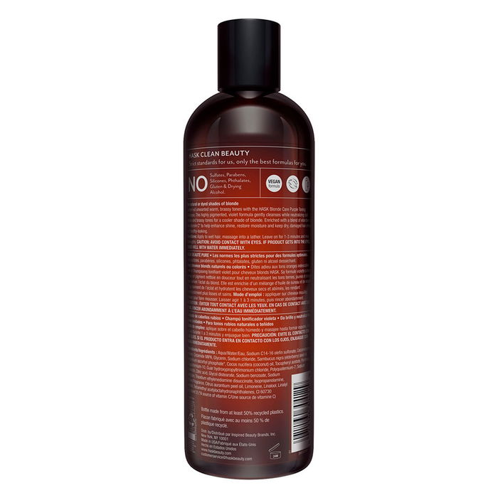Hask BLONDE CARE Shampoing Tonifiant Violet pour Cheveux Éclatants et Sans Reflets Indésirables, 355 ml