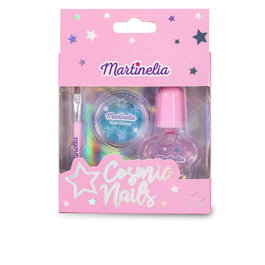Martinelia Coffret Ongles Cosmiques - Vernis, Paillettes, Pinceau - Kit Manucure Enfant 3 Pièces - À Partir de 3 Ans