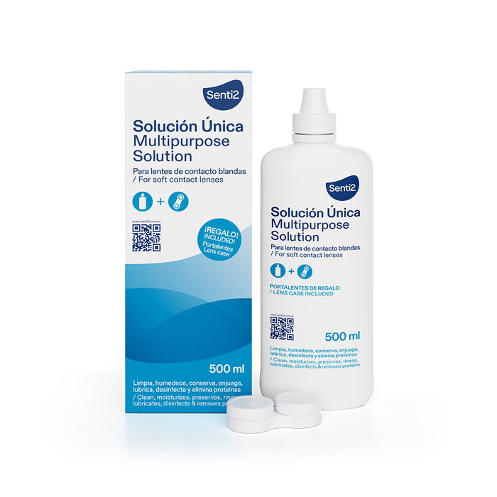 Senti2 Solution d'entretien pour lentilles de contact avec acide hyaluronique, 500 ml