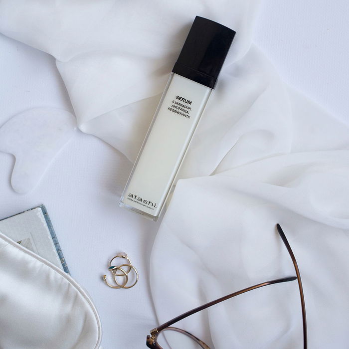 Atashi - Lot de 3 pièces : Sérum Éclat et Fermeté 50 ml + Contour des yeux 15 ml + Gua Sha - Soin anti-âge illuminant et apaisant pour tous types de peaux