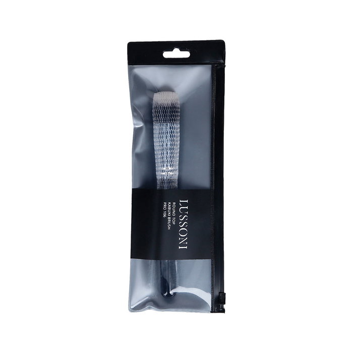 Pinceau kabuki rond #106 1 u - Lussoni Pro pour fond de teint liquide et crèmeux - Manche bois verni, virole cuivre