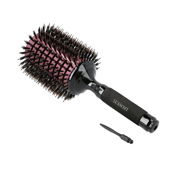Lussoni Brosse ronde à sécher ventilée pour cheveux #65 mm, poils de sanglier et nylon, revêtement céramique, pinte amovible