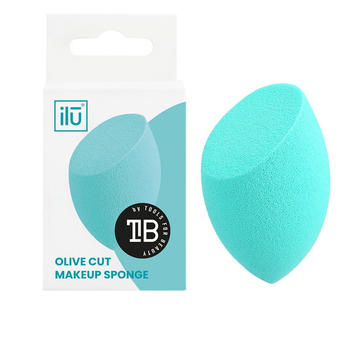 ILÜ Éponge de Maquillage OLIVE CUT Turquoise - Applicateur Fond de Teint Sans Traces, Doux, Sans Latex, 1 Unité