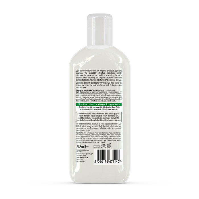 Dr. Organic Après-Shampoing Aloé Véra 265 ml Cheveux Hydratés et Soin Naturel
