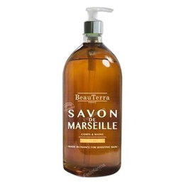Beauterra Savon de Marseille Vanille & Miel - Nettoyage Doux Mains et Corps - Hydratant, Protecteur - 1000 ml