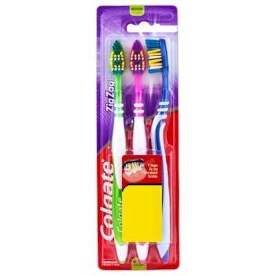 Colgate Zig Zag Brosse à dents Moyenne, Lot de 3