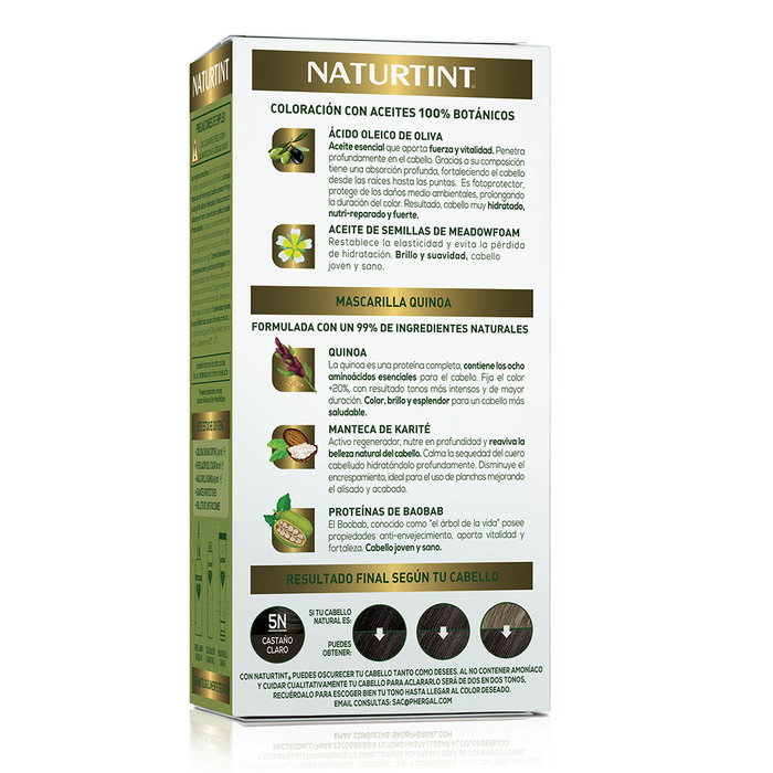 Naturtint Coloration Sans Ammoniaque #5N Brun Clair 170 ml - Cheveux Sains et Brillants, Couverture Cheveux Gris