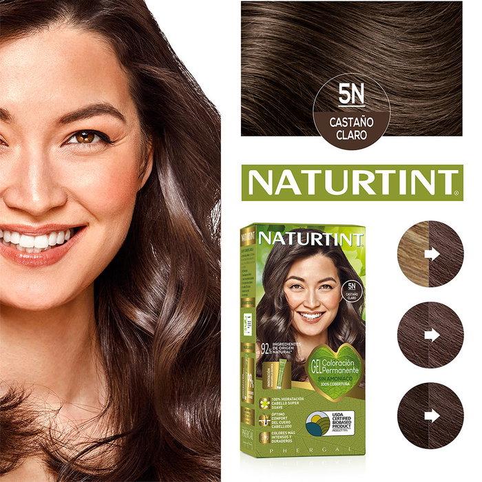 Naturtint Coloration Sans Ammoniaque #5N Brun Clair 170 ml - Cheveux Sains et Brillants, Couverture Cheveux Gris
