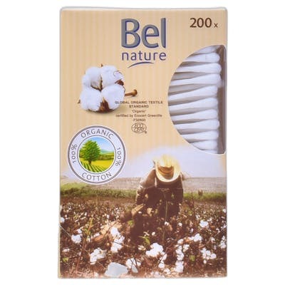 Bel Bâtonnets ouatés Nature en coton biologique et carton, 200 pièces Bel Bâtonnets ouatés Nature en coton biologique et carton, 200 pièces