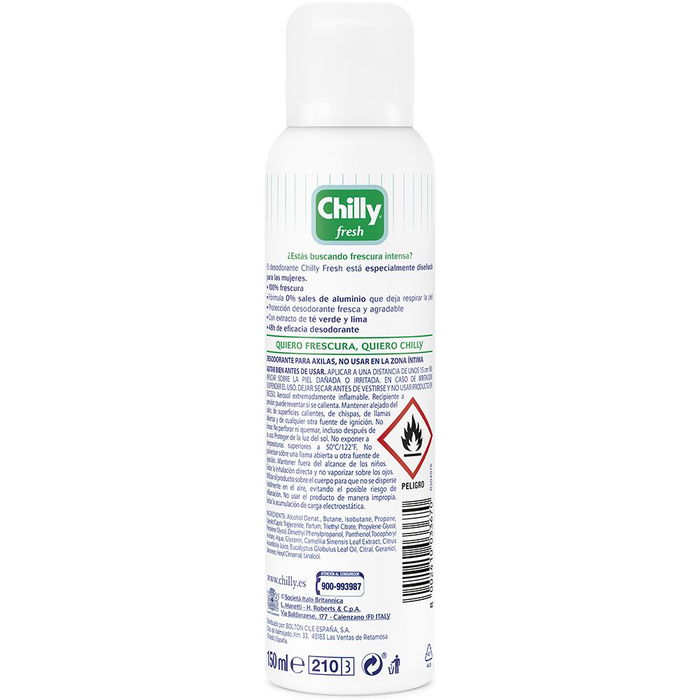 Chilly Déodorant Vaporisateur FRESH Deo Vapo 150 ml Femme Fraîcheur 48h