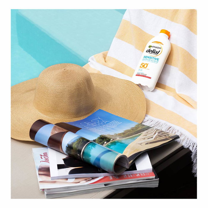 Garnier Delial Sensitive Advanced Lait Solaire SPF50+ 400ml - Protection Très Haute pour Peau Sensible, Hypoallergénique, Sans Parfum, Waterproof