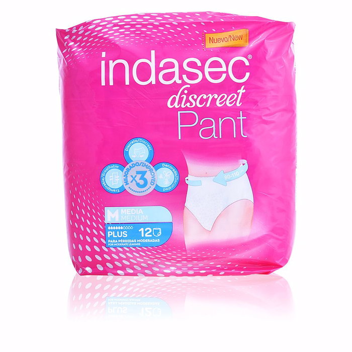 Indasec Pantalon Plus Taille Moyenne - Couches Absorbantes pour Femme, 12 Unités Indasec Pantalon Plus Taille Moyenne - Couches Absorbantes pour Femme, 12 Unités