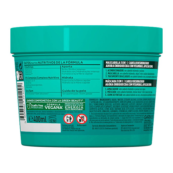 Garnier Fructis Hair Food Masque Hydratant à l'Aloe Vera Soin Capillaire 3 en 1 390 ml Garnier Fructis Hair Food Masque Hydratant à l'Aloe Vera Soin Capillaire 3 en 1 390 ml