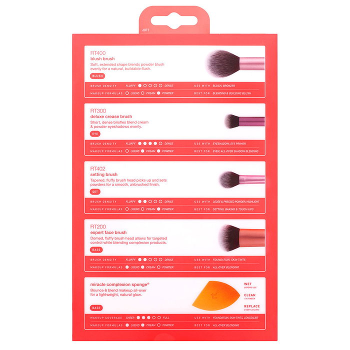 Real Techniques Coffret Maquillage 5 Pieces - Pinceaux et Eponge - RT200 RT400 RT402 RT300 et Miracle Complexion Sponge