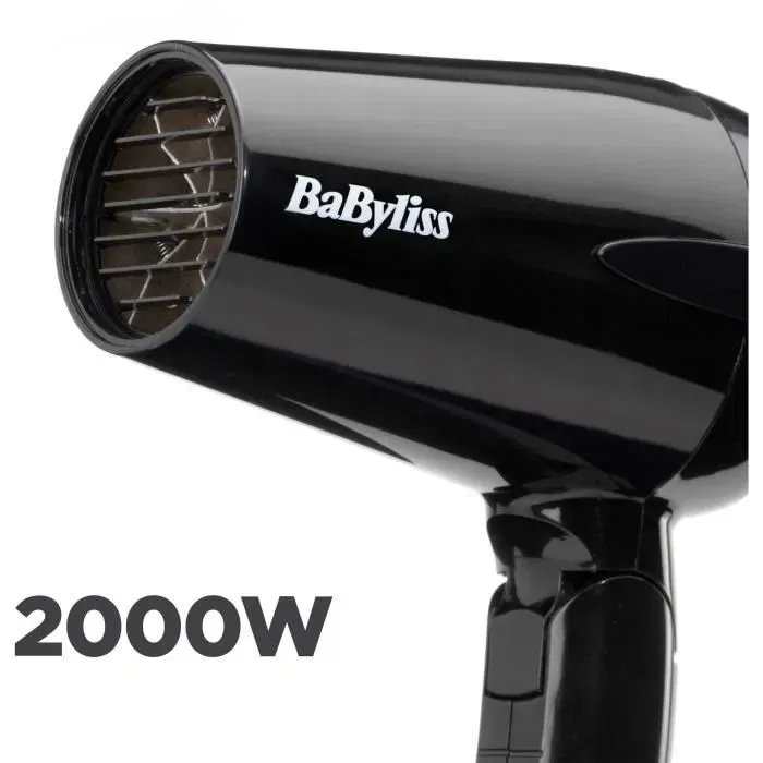 BaByliss Travel Dry 2000 5344E - Sèche-cheveux 2000W compact, léger avec poignée pliable, concentrateur, bi-voltage