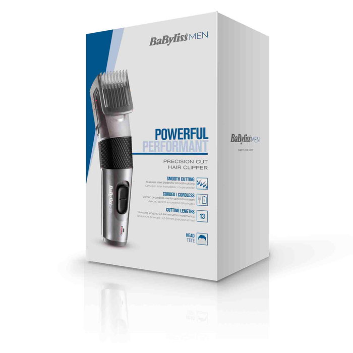 Babyliss Tondeuse à Cheveux Rechargeable E786E - Lames Acier Inoxydable, 13 Hauteurs de Coupe (0.5-24 mm), Autonomie 60 min, Lavable