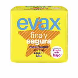 Evax Serviettes Hygiéniques FINA&SEGURA Maxi Femme - Fines, Douces et Sans Ailes - Lot de 13 unités
