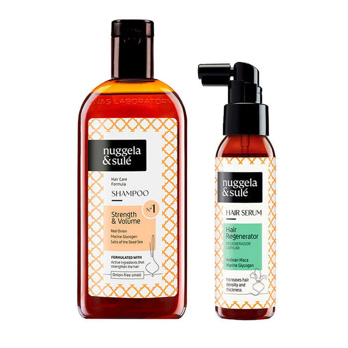 Nuggela & Sulé Kit Cheveux Longs : Shampoing Force & Volume 250ml + Sérum Régénérateur 70ml - Pour Cheveux Plus Longs, Épais et Denses