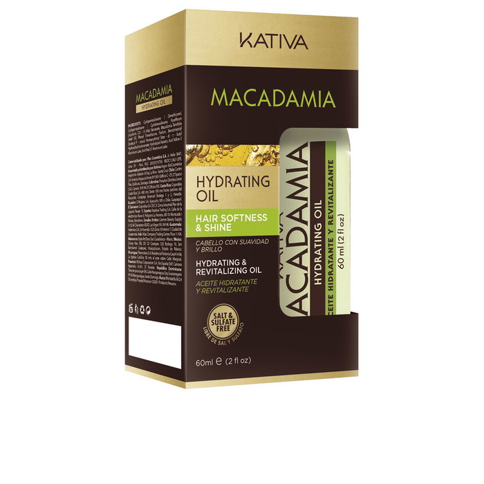 Kativa Huile d'hydratation Macadamia 60 ml pour Cheveux Secs et Fragilisés - Revitalisation Intense