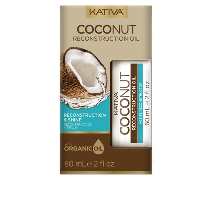 Kativa Huile de Reconstruction et Brillance à la Noix de Coco - Soin Capillaire Réparateur et Illuminateur, 60 ml