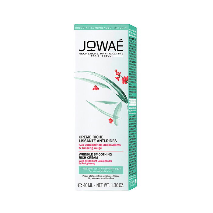 Jowae Crème Riche Anti-Rides Lissante 40 ml Femme aux Lumiphénols, Ginseng Rouge et Acide Hyaluronique