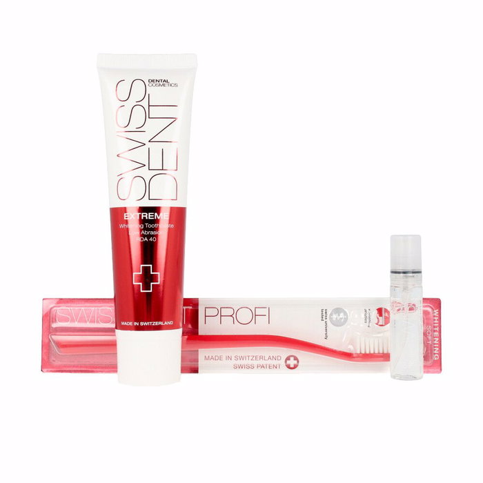 Swissdent Coffret EXTREME 4 pz - Dentifrice, Spray Haleine, Brosse à Dents et Trousse de Toilette Swissdent Coffret EXTREME 4 pz - Dentifrice, Spray Haleine, Brosse à Dents et Trousse de Toilette
