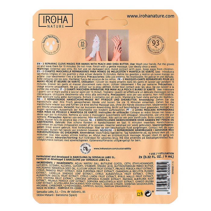 Iroha Gants Masque Mains & Ongles Réparateur Nourrissant Hydratant 2 unités