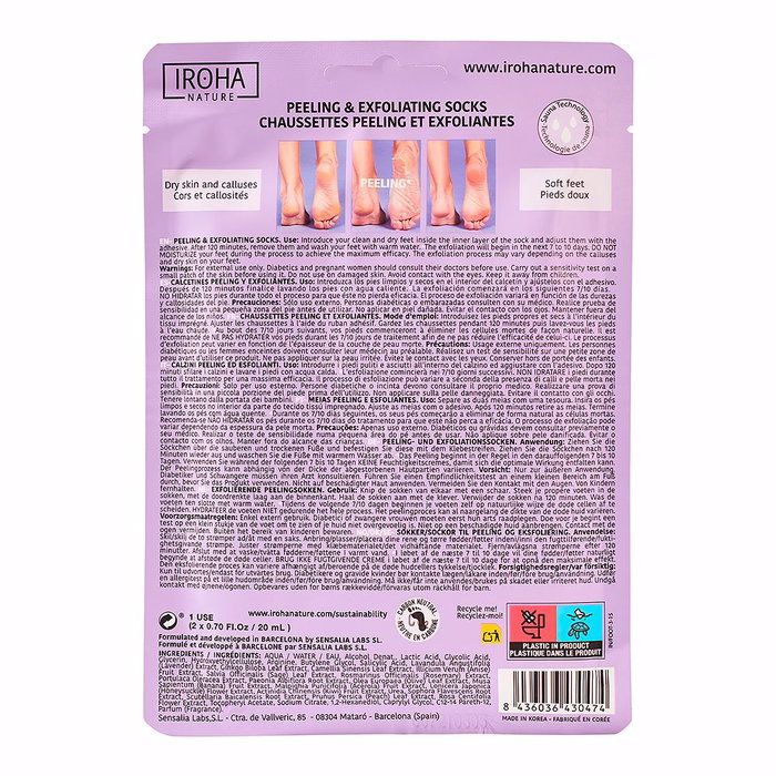 Iroha Masque Chaussettes Exfoliantes pour Pieds - Soin Réparateur et Douceur Intensifs - 1 Paire Iroha Masque Chaussettes Exfoliantes pour Pieds - Soin Réparateur et Douceur Intensifs - 1 Paire