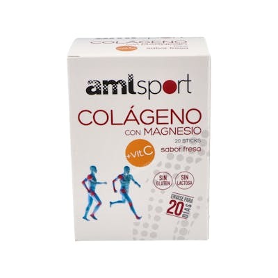 Amlsport Collagène avec Magnésium et Vitamine C saveur fraise, 20 sticks