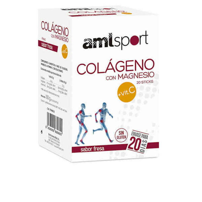 Amlsport Collagène avec Magnésium et Vitamine C saveur fraise, 20 sticks